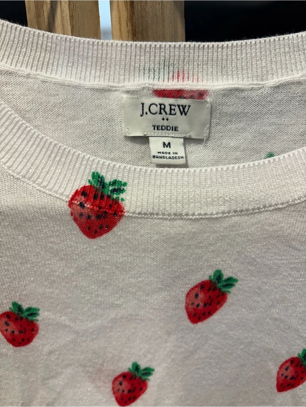 J. Crew White Strawberry-Print Crewneck Top 100% cotton